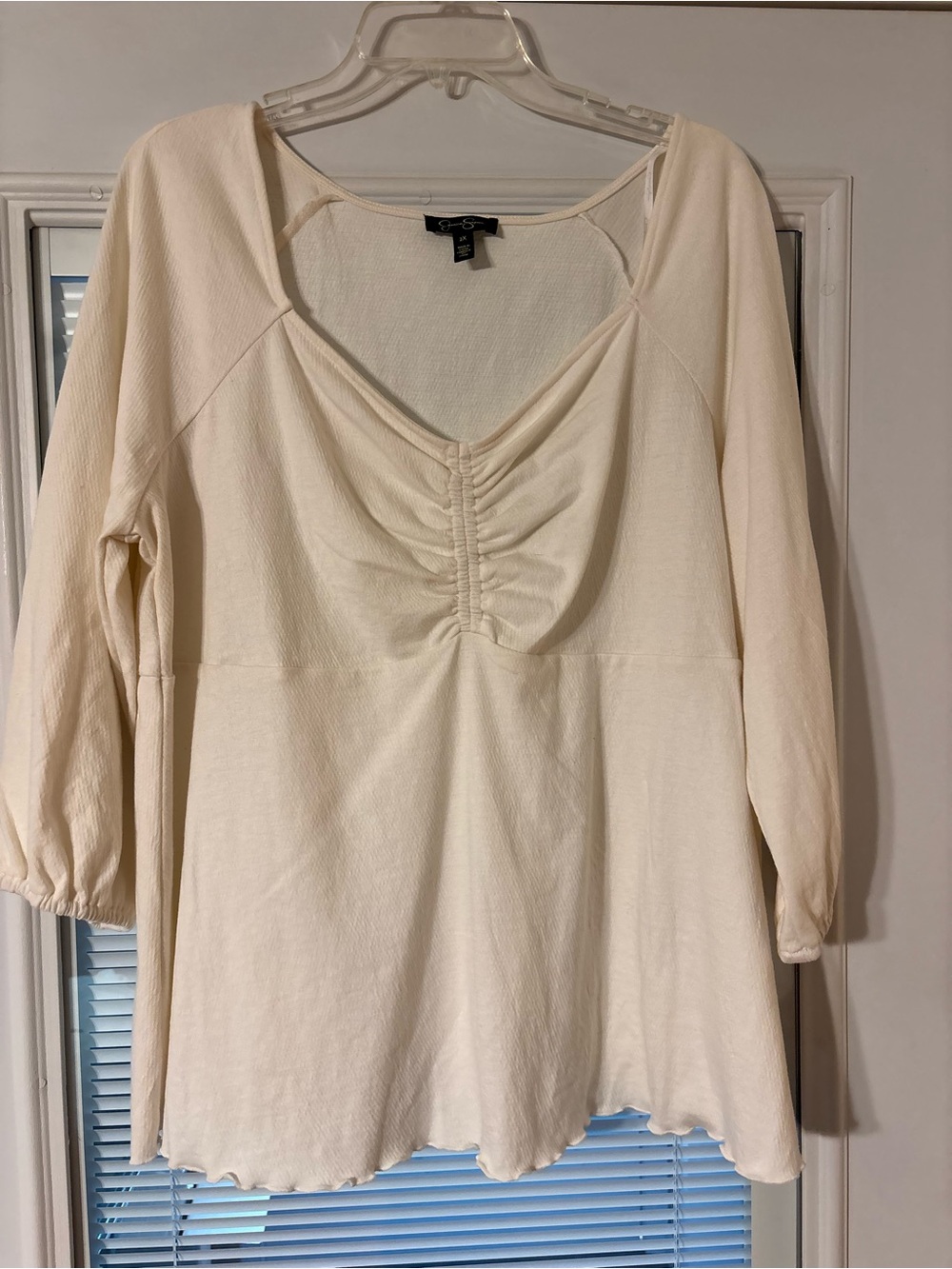 Jessica Simpson Cream Ruched Scoop Neck Tunic